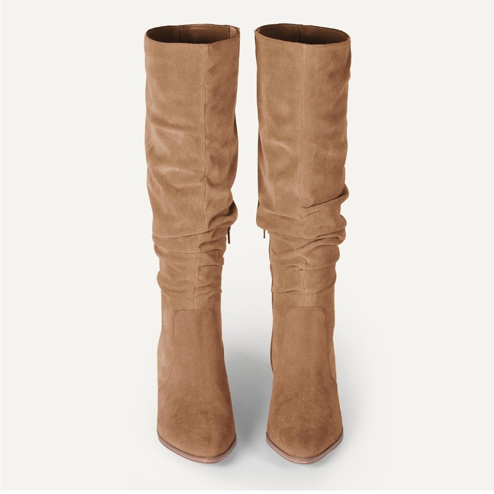 Amazon Essentials Women's Suede Tan Heeled Boots